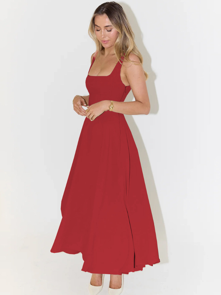 Grace | Robe midi fluide avec décolleté carré