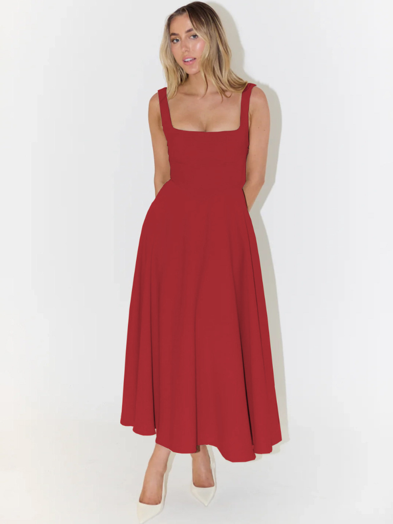 Grace | Robe midi fluide avec décolleté carré