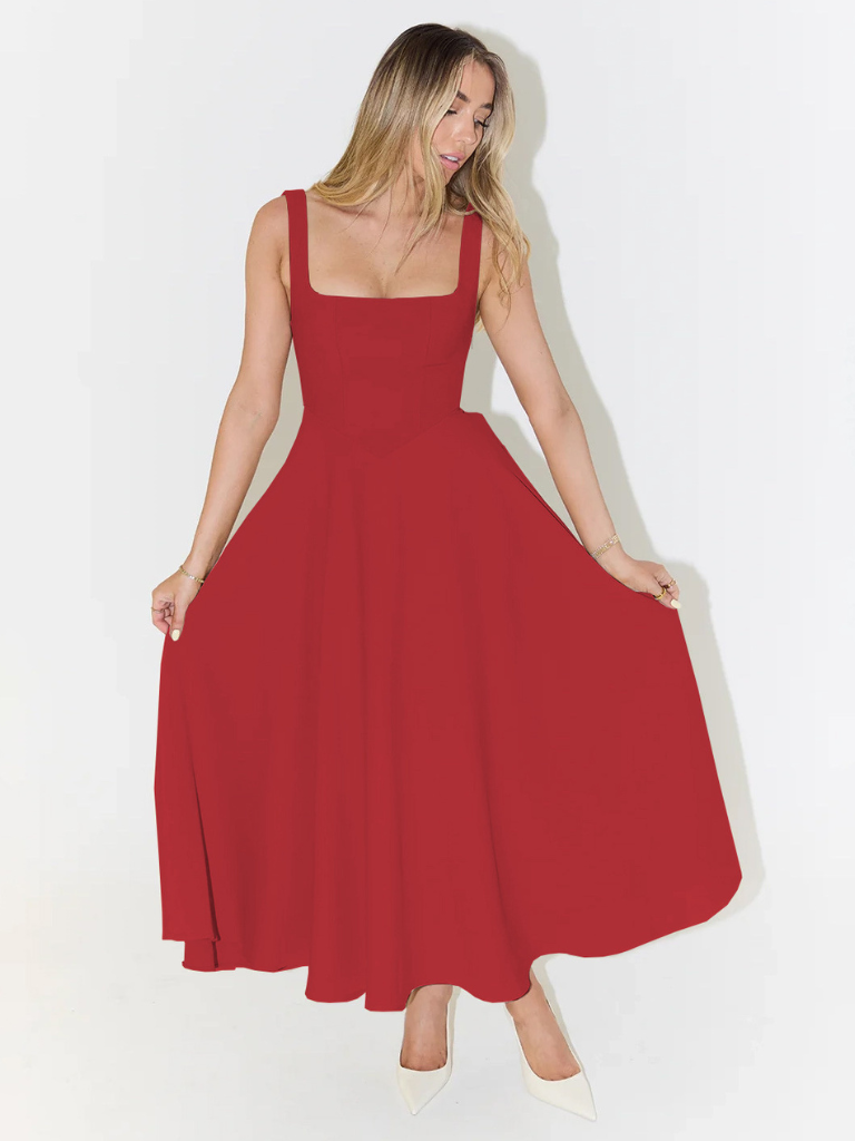 Grace | Robe midi fluide avec décolleté carré