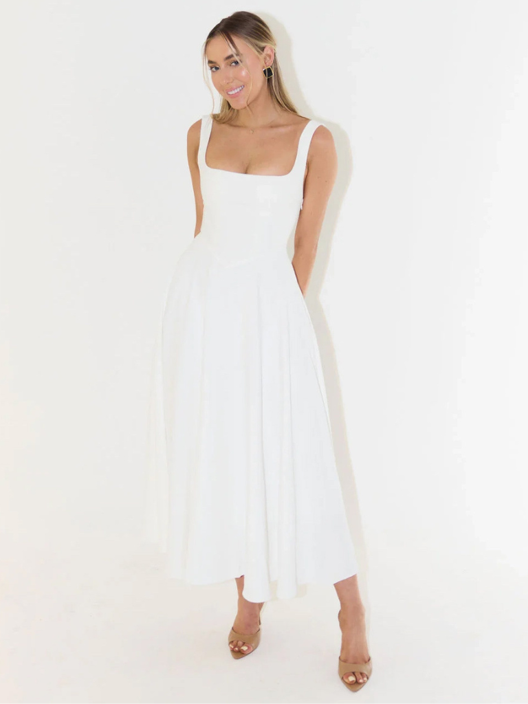 Grace | Robe midi fluide avec décolleté carré