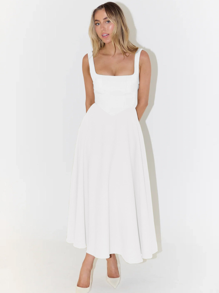 Grace | Robe midi fluide avec décolleté carré