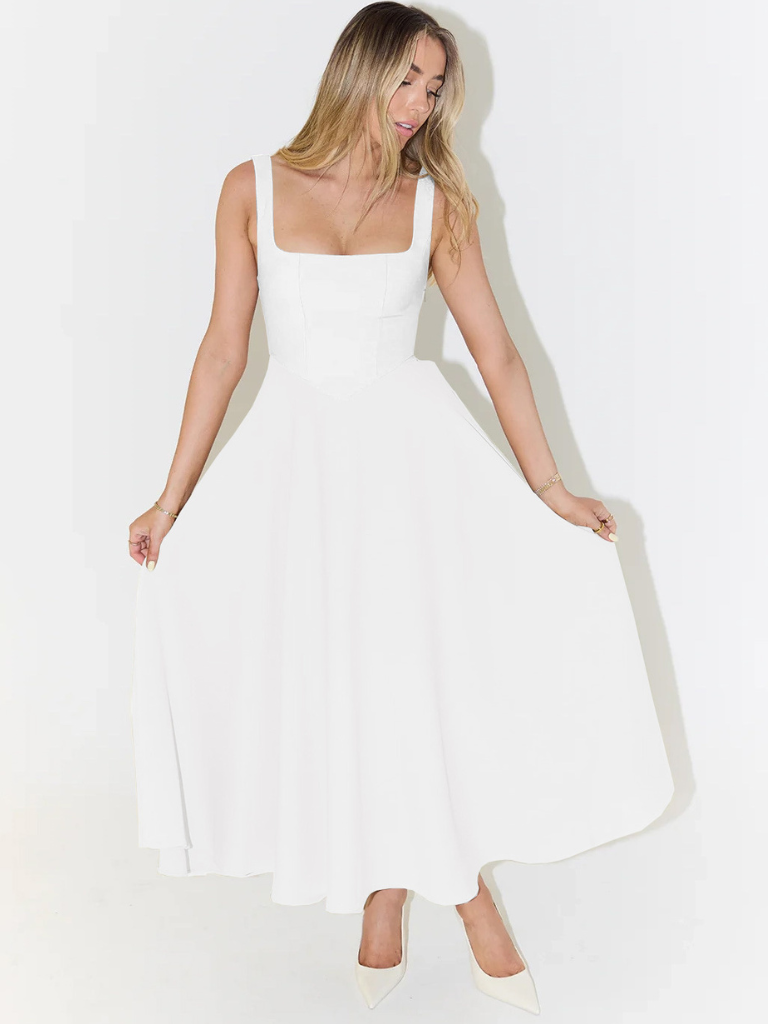 Grace | Robe midi fluide avec décolleté carré