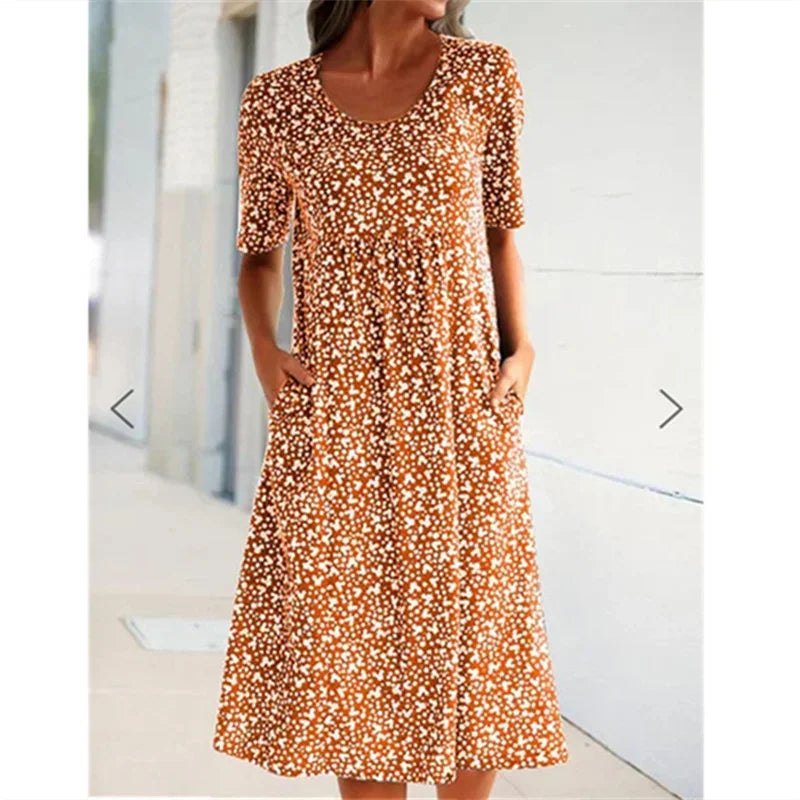 CHLOE | ROBE MIDI À POIS ÉLÉGANTE ET FLATTEUSE POUR LE VENTRE