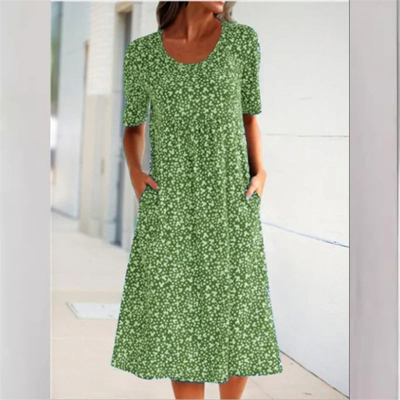 CHLOE | ROBE MIDI À POIS ÉLÉGANTE ET FLATTEUSE POUR LE VENTRE
