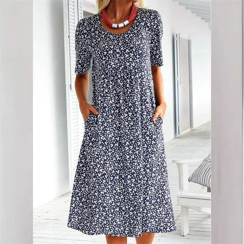 CHLOE | ROBE MIDI À POIS ÉLÉGANTE ET FLATTEUSE POUR LE VENTRE