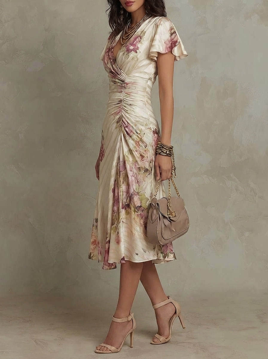 Alba | Robe midi satinée florale