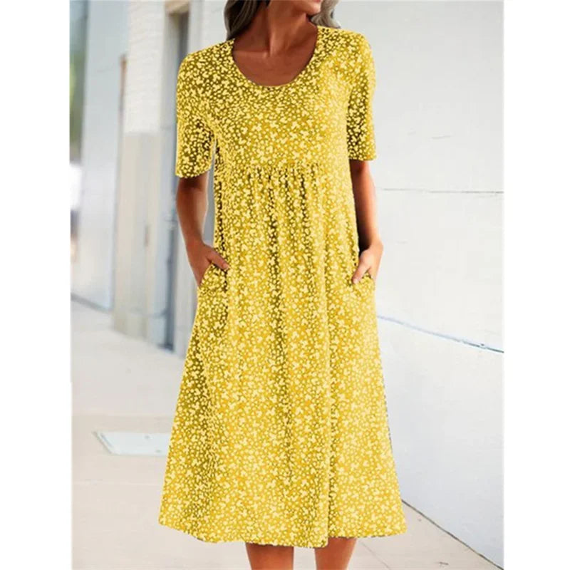 CHLOE | ROBE MIDI À POIS ÉLÉGANTE ET FLATTEUSE POUR LE VENTRE