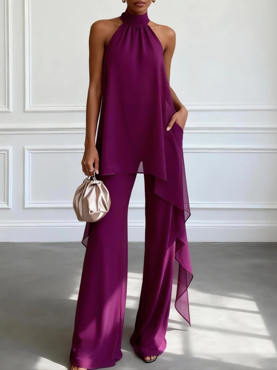 Viola | Ensemble Élégant Halter avec Pantalons