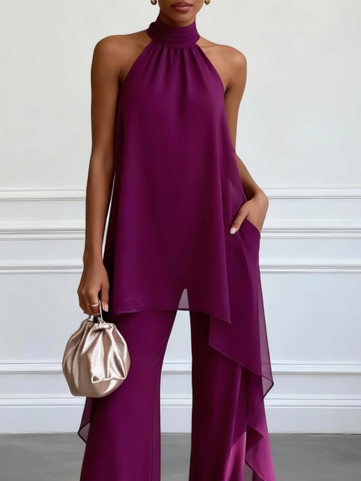 Viola | Ensemble Élégant Halter avec Pantalons