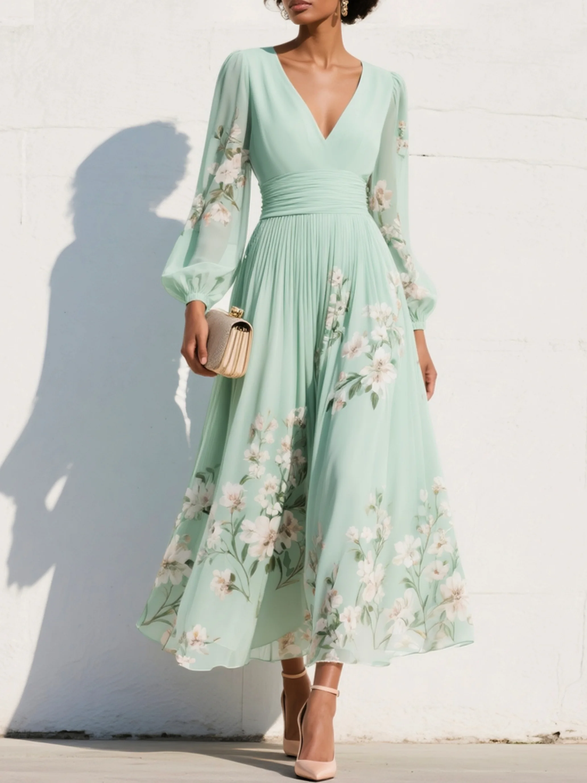 Odelia – Robe Midi Florale avec Silhouette Flottante