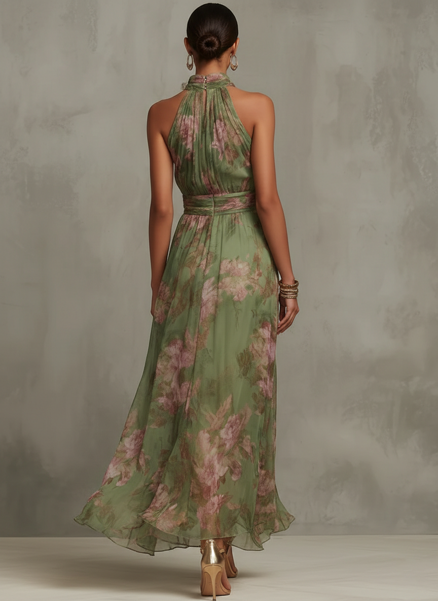 Livia - Robe Maxi Halter Florale Élégante