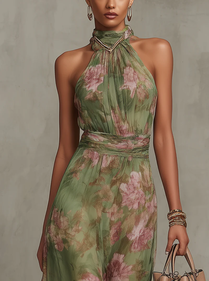 Livia - Robe Maxi Halter Florale Élégante