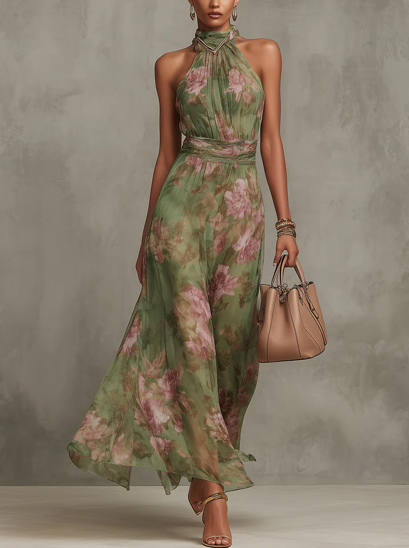 Livia - Robe Maxi Halter Florale Élégante