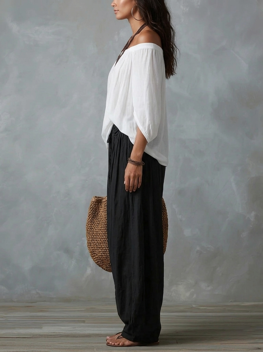 Luna - Ensemble à épaules dénudées et pantalon fluide
