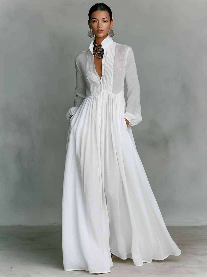 Robe Maxi en Lin Patchwork Col Montant
