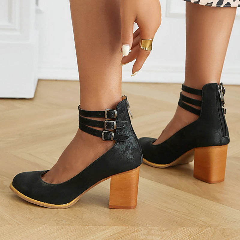Elisa | Sandales lisses à talon épais