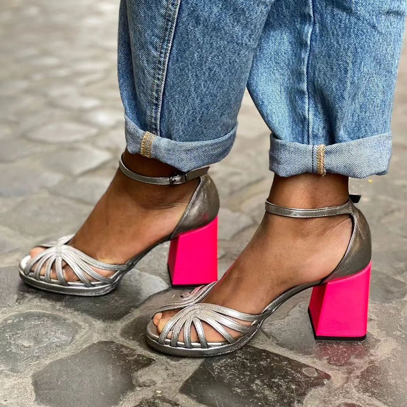 Naelle™ | Sandales Brillantes avec Talon Épais et Boucle Élégante