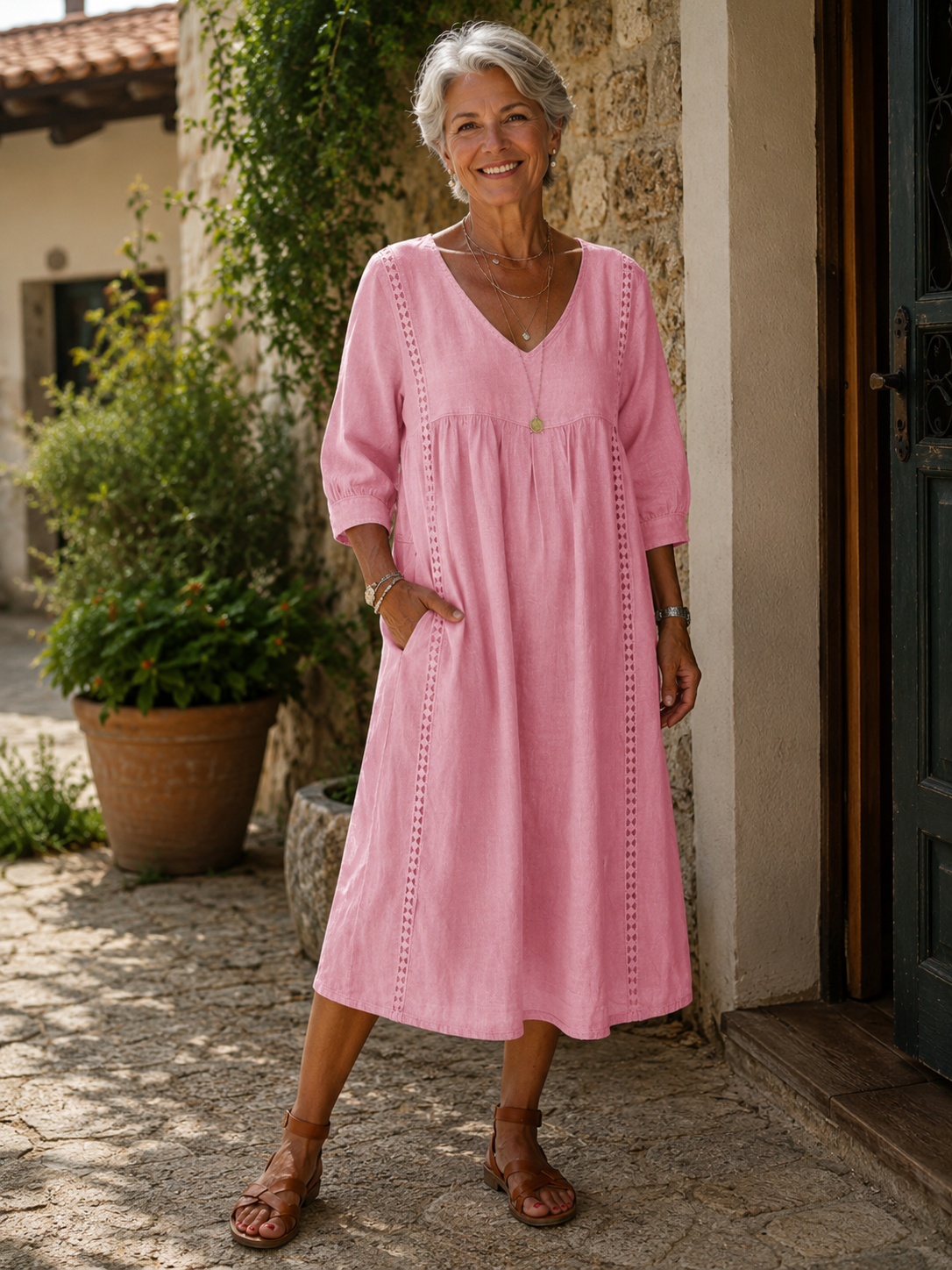 Rossana | Robe Ample En Lin Et Coton Avec Dentelle