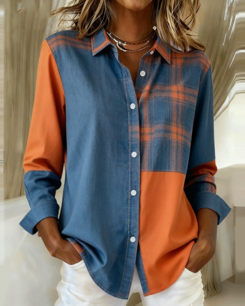 Esmée-Lou | Chemise avec Col Notché et Design à Carreaux Contrastés