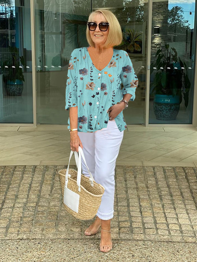 ALISA | BLOUSE ÉLÉGANTE À IMPRIMÉ FLORAL AVEC COUVERTURE DU VENTRE
