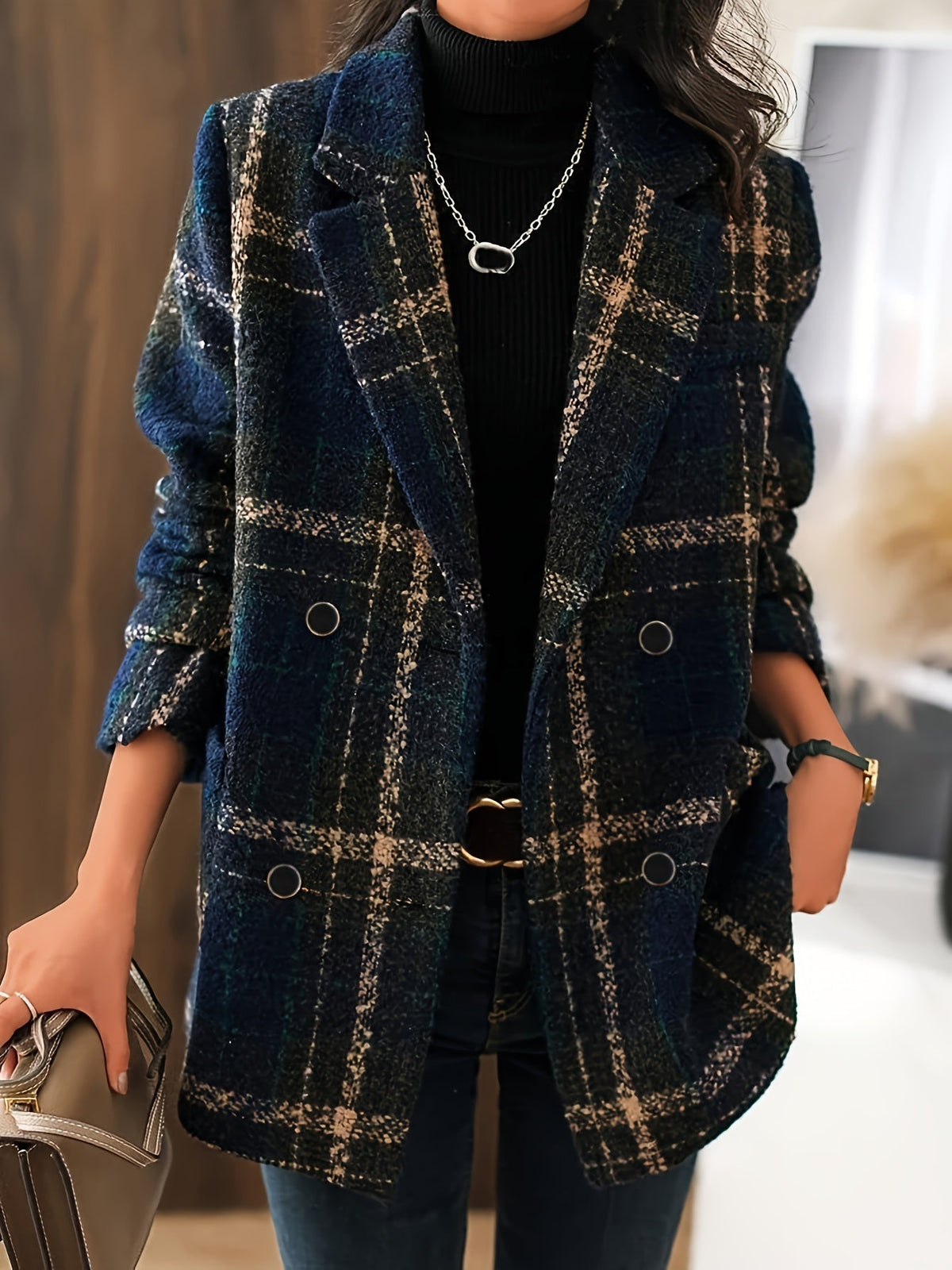 Isaline | Manteau en Laine à Carreaux Classique