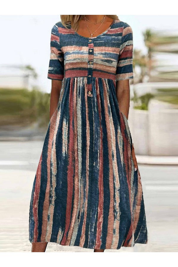 HOLLY | ROBE MIDI ÉLÉGANTE À RAYURES AVEC COUVERTURE DU VENTRE