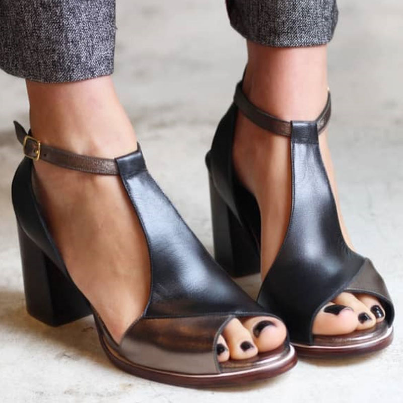 Siena | Sandales patchwork noires