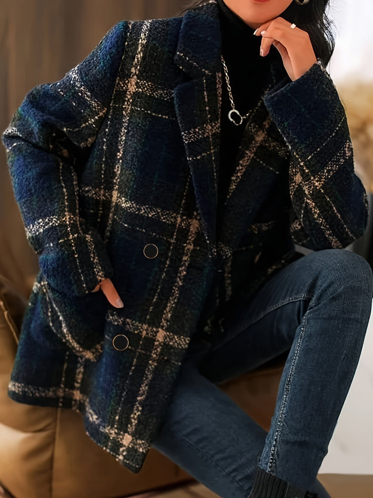 Isaline | Manteau en Laine à Carreaux Classique