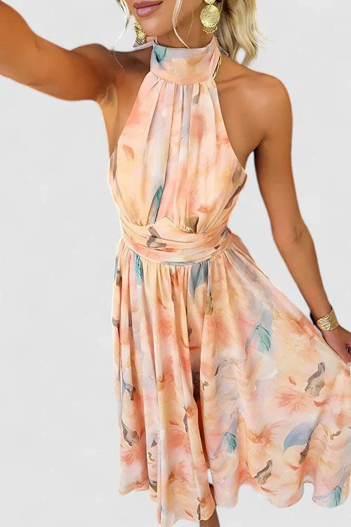 Esther | Robe à Col Halter avec Imprimé Aquarelle
