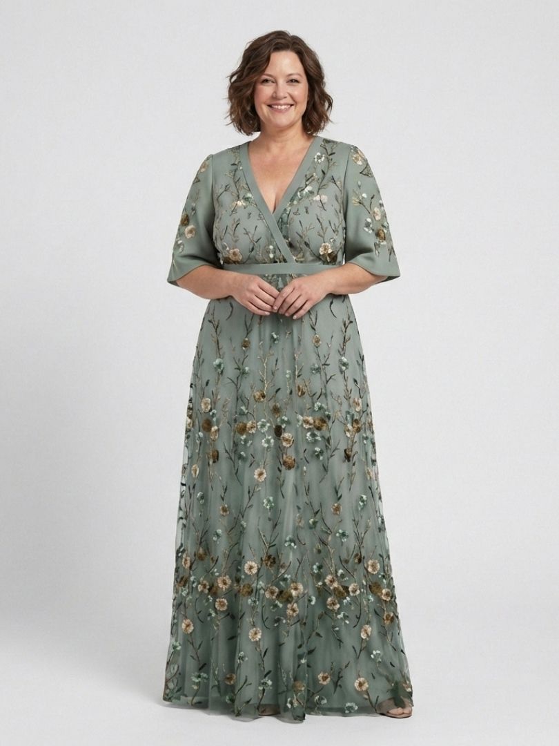 Evade | Robe maxi à manches courtes et décolleté en V floral