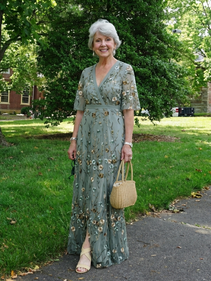 Evade | Robe maxi à manches courtes et décolleté en V floral