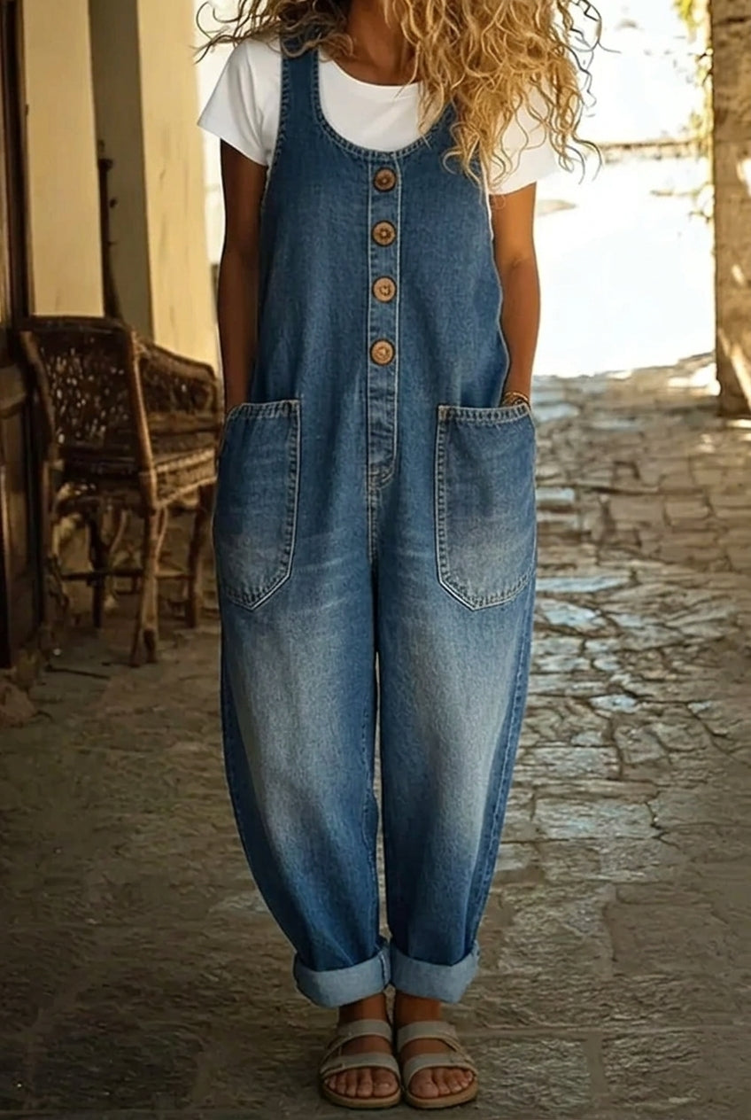 Saylor - Salopette en denim coton vintage délavé