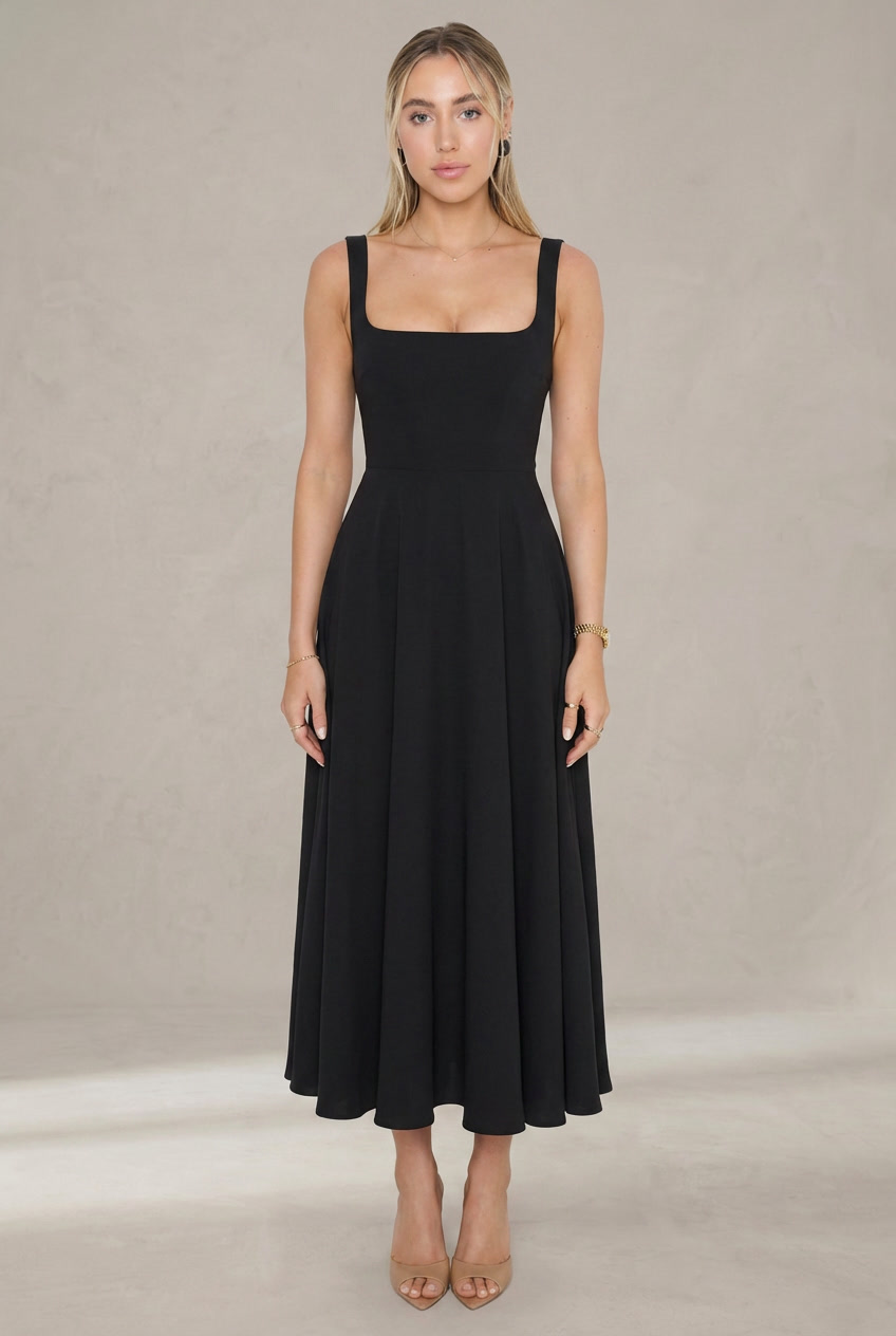 Grace | Robe midi fluide avec décolleté carré