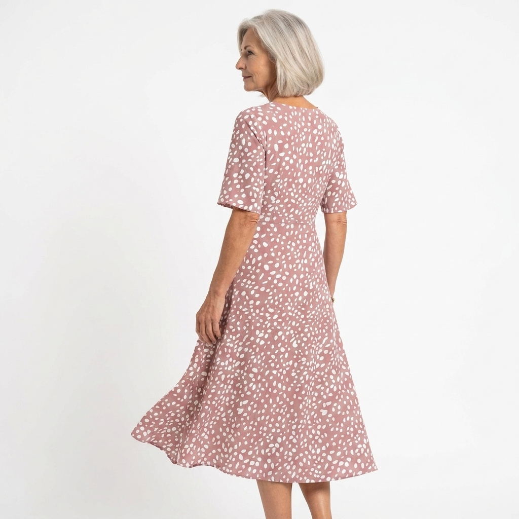 Camille | Robe midi élégante à pois qui aplatit le ventre
