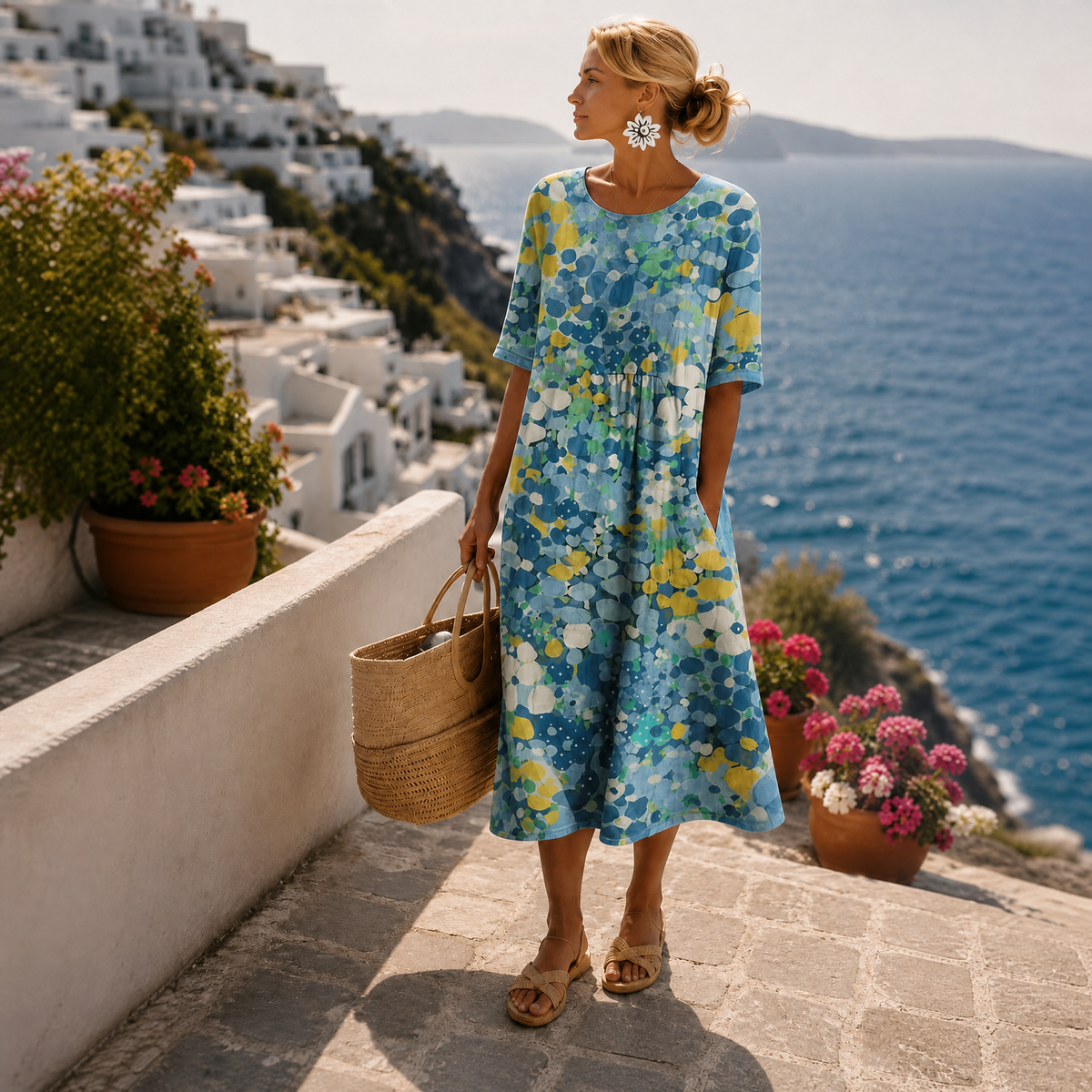Elena | Robe midi florale légère et fluide
