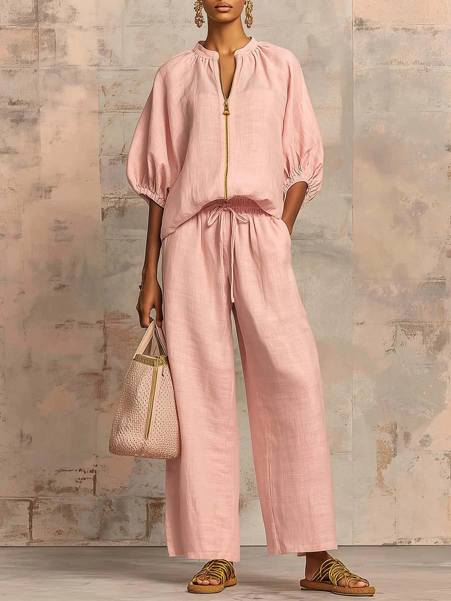 Alba | Ensemble de deux pièces : Chemise de style décontracté et pantalon à jambes larges