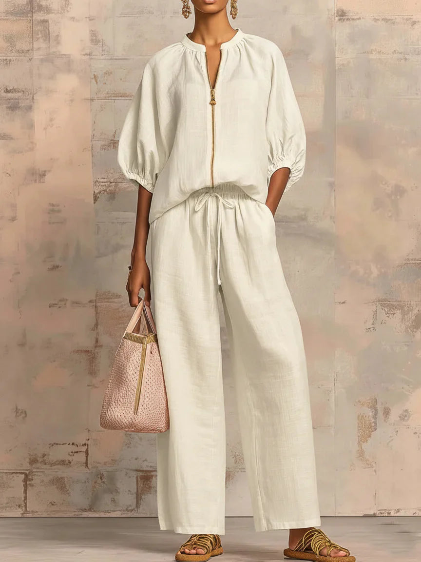 Alba | Ensemble de deux pièces : Chemise de style décontracté et pantalon à jambes larges