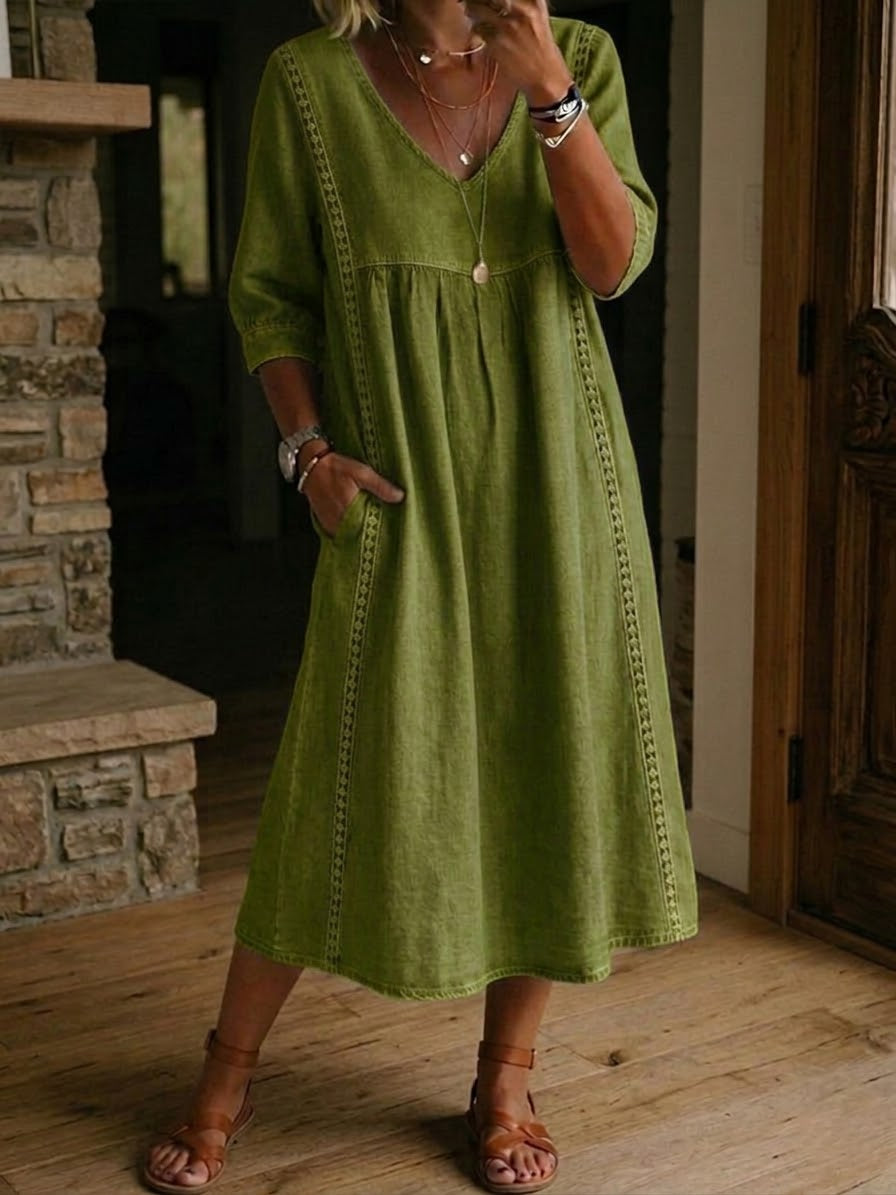 Rossana | Robe Ample En Lin Et Coton Avec Dentelle