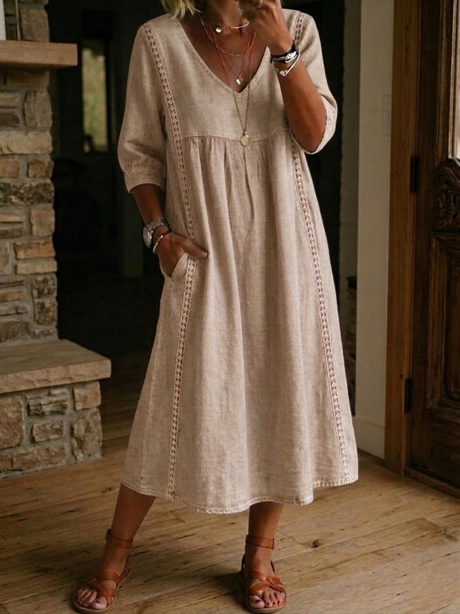 Rossana | Robe Ample En Lin Et Coton Avec Dentelle