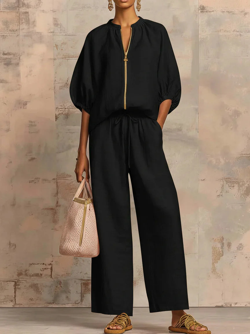 Alba | Ensemble de deux pièces : Chemise de style décontracté et pantalon à jambes larges