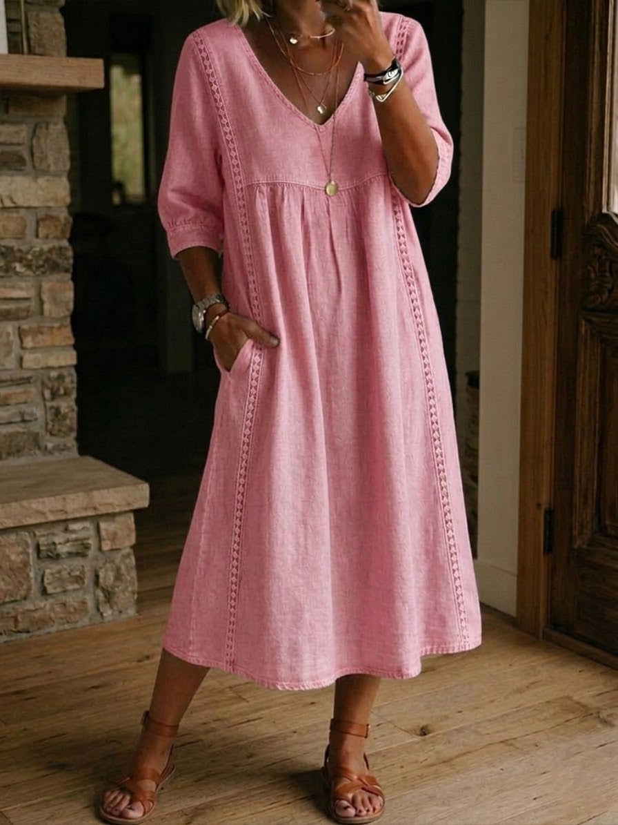Rossana | Robe Ample En Lin Et Coton Avec Dentelle