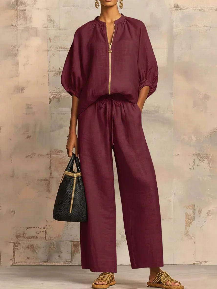 Alba | Ensemble de deux pièces : Chemise de style décontracté et pantalon à jambes larges