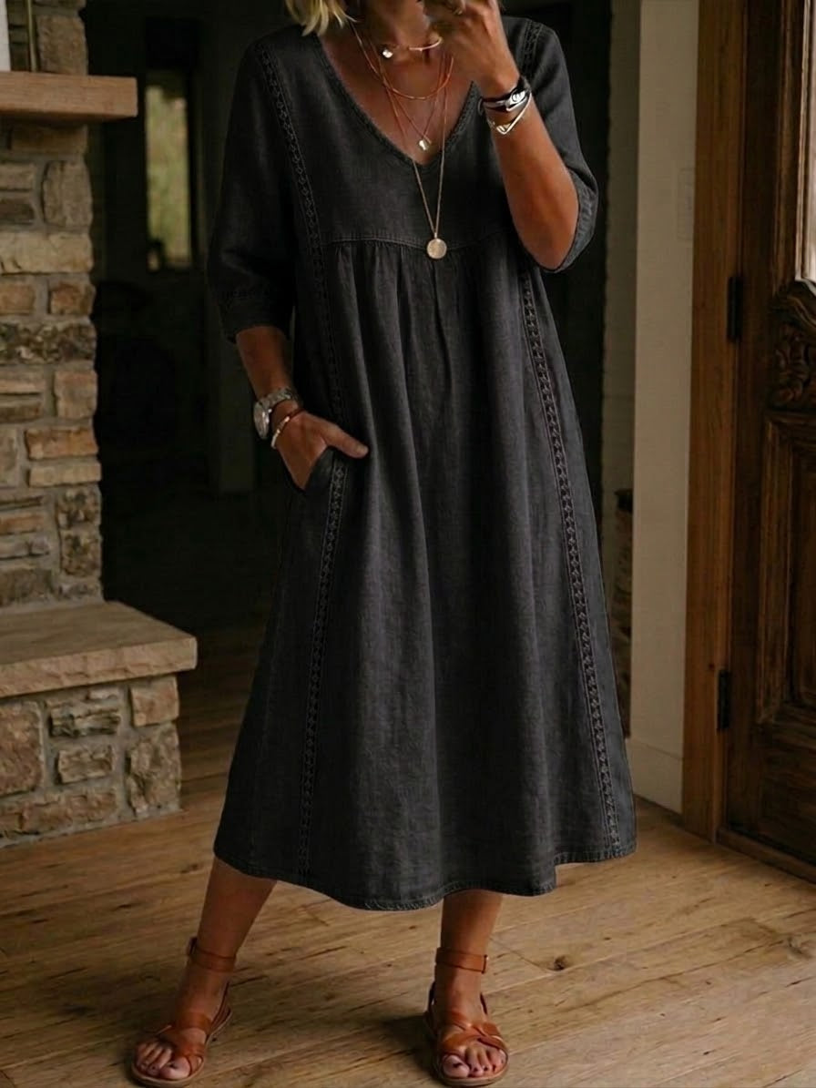 Rossana | Robe Ample En Lin Et Coton Avec Dentelle