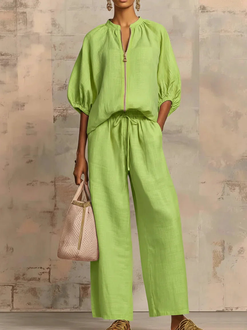 Alba | Ensemble de deux pièces : Chemise de style décontracté et pantalon à jambes larges