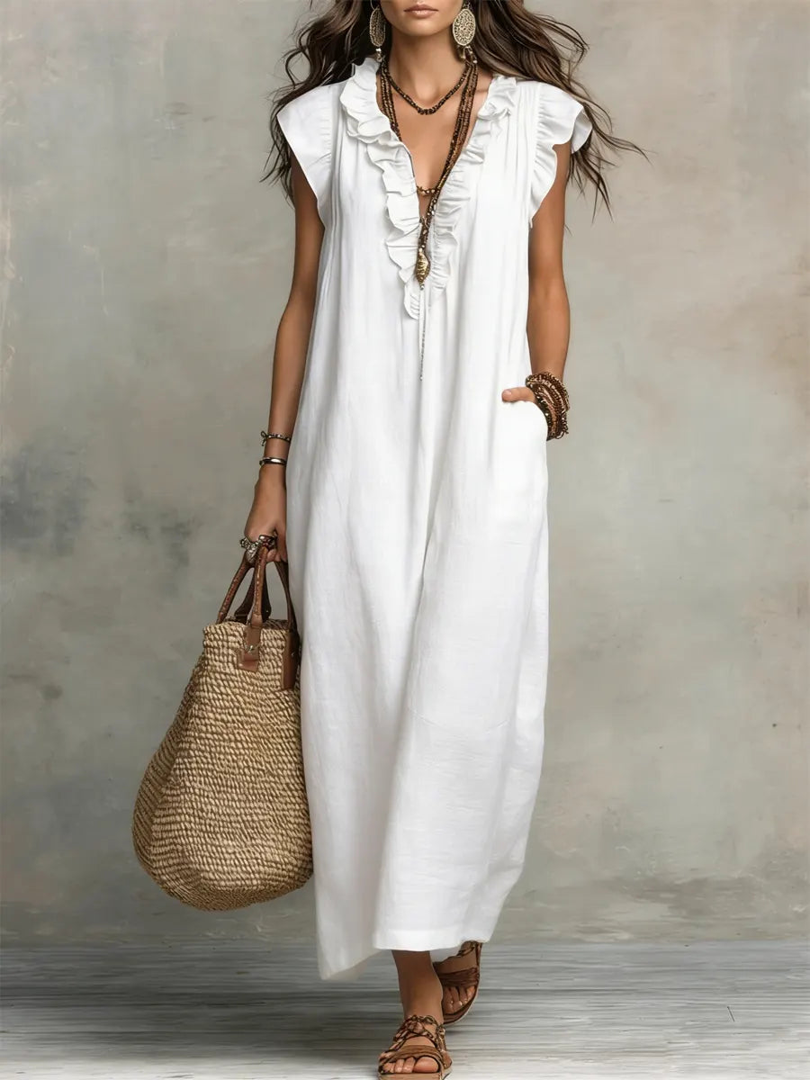 Camélia | Robe Longue Bohème En Lin Et Coton