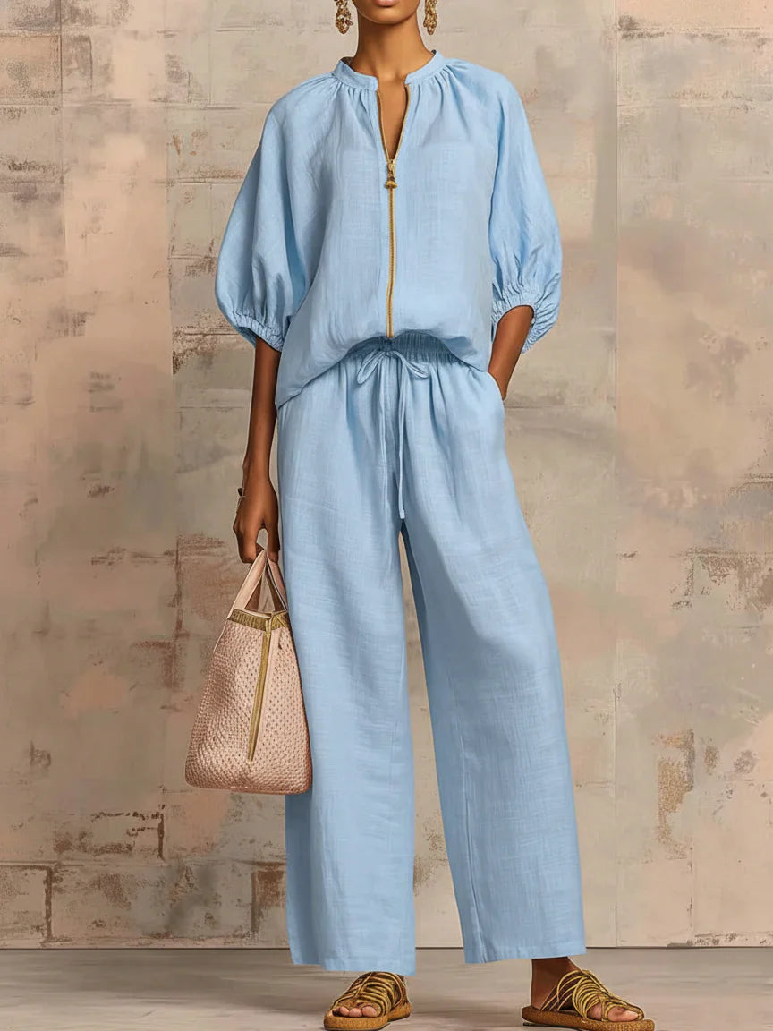Alba | Ensemble de deux pièces : Chemise de style décontracté et pantalon à jambes larges