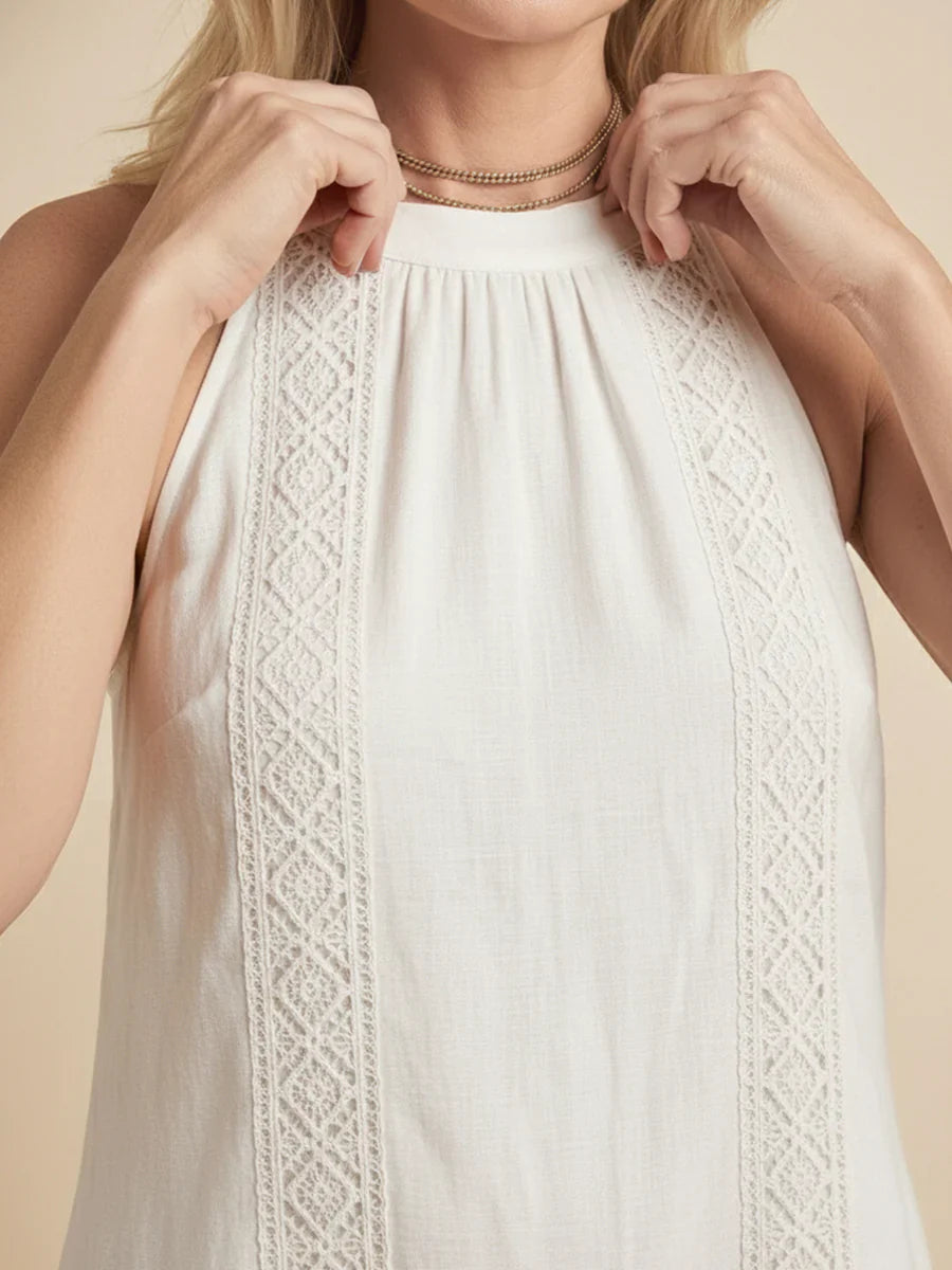 Jimena | Robe midi en lin avec col mao