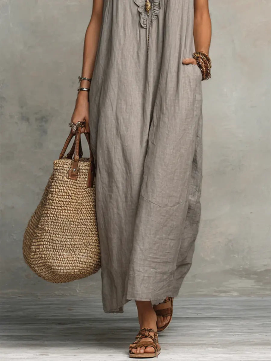 Camélia | Robe Longue Bohème En Lin Et Coton