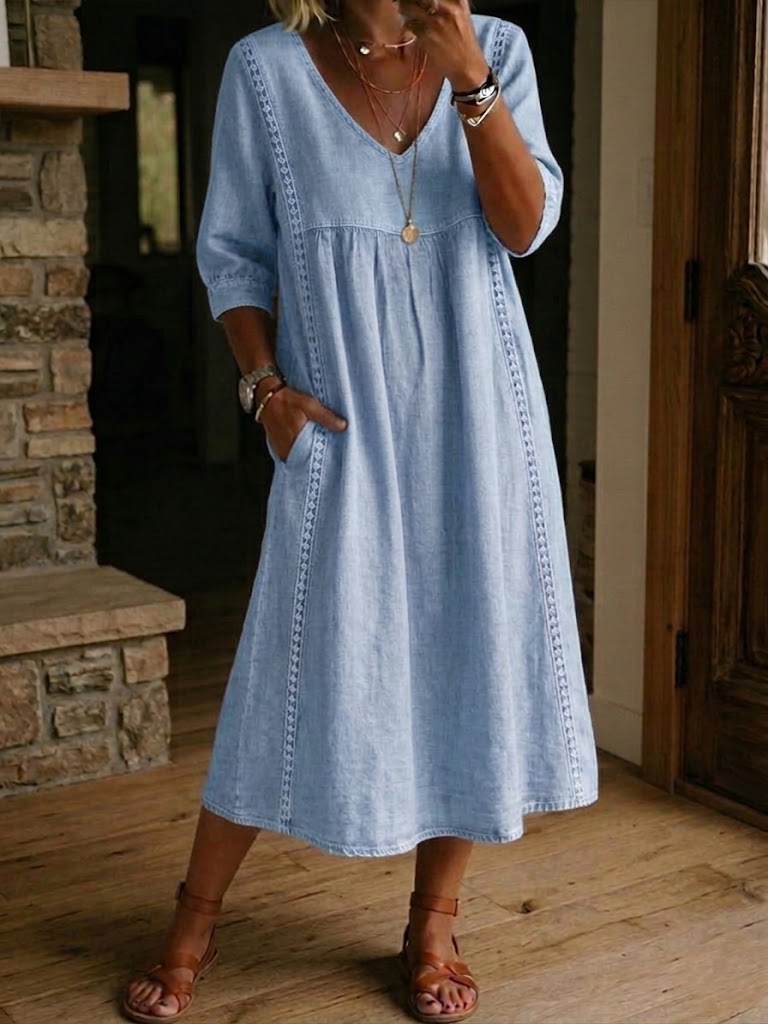 Rossana | Robe Ample En Lin Et Coton Avec Dentelle