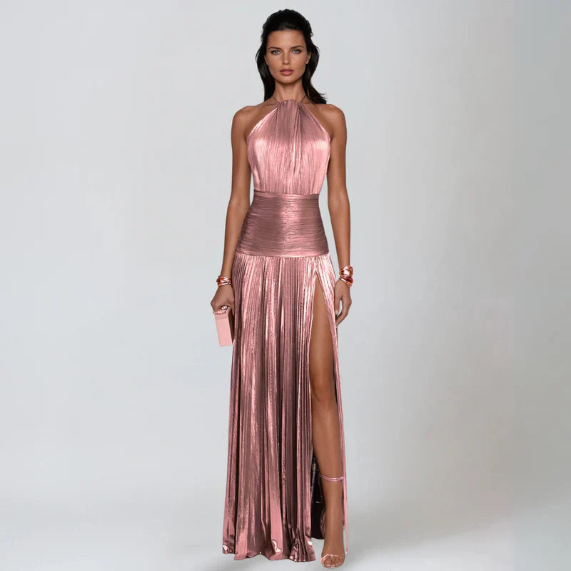 Emma | Robe Halter Ouverte dans le Dos Métallique